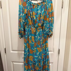 Sofia by Sofia Vergara Blue and Orange Bishop Sleeve Sundress